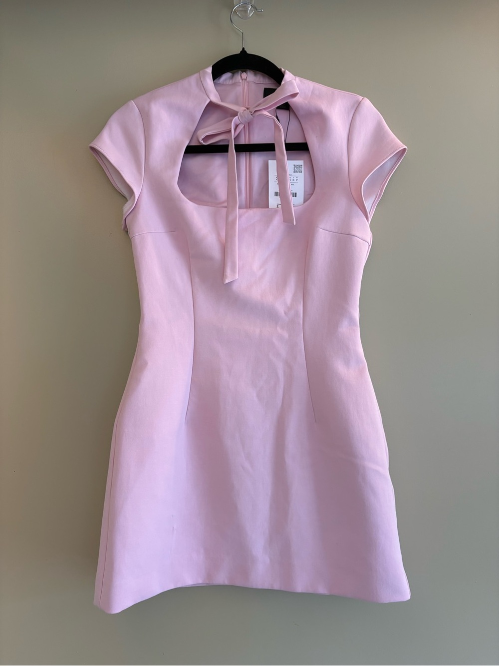 Zara Light Pink Cutout Tie-Neck Mini Dress